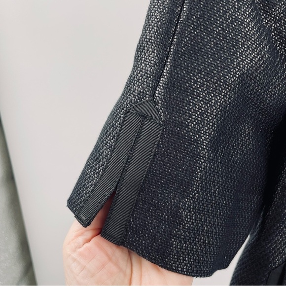 Ann Taylor Black Woven Short Sleeve Tailored Pleated Back Notch Collar Jacket - Picture 3 of 10